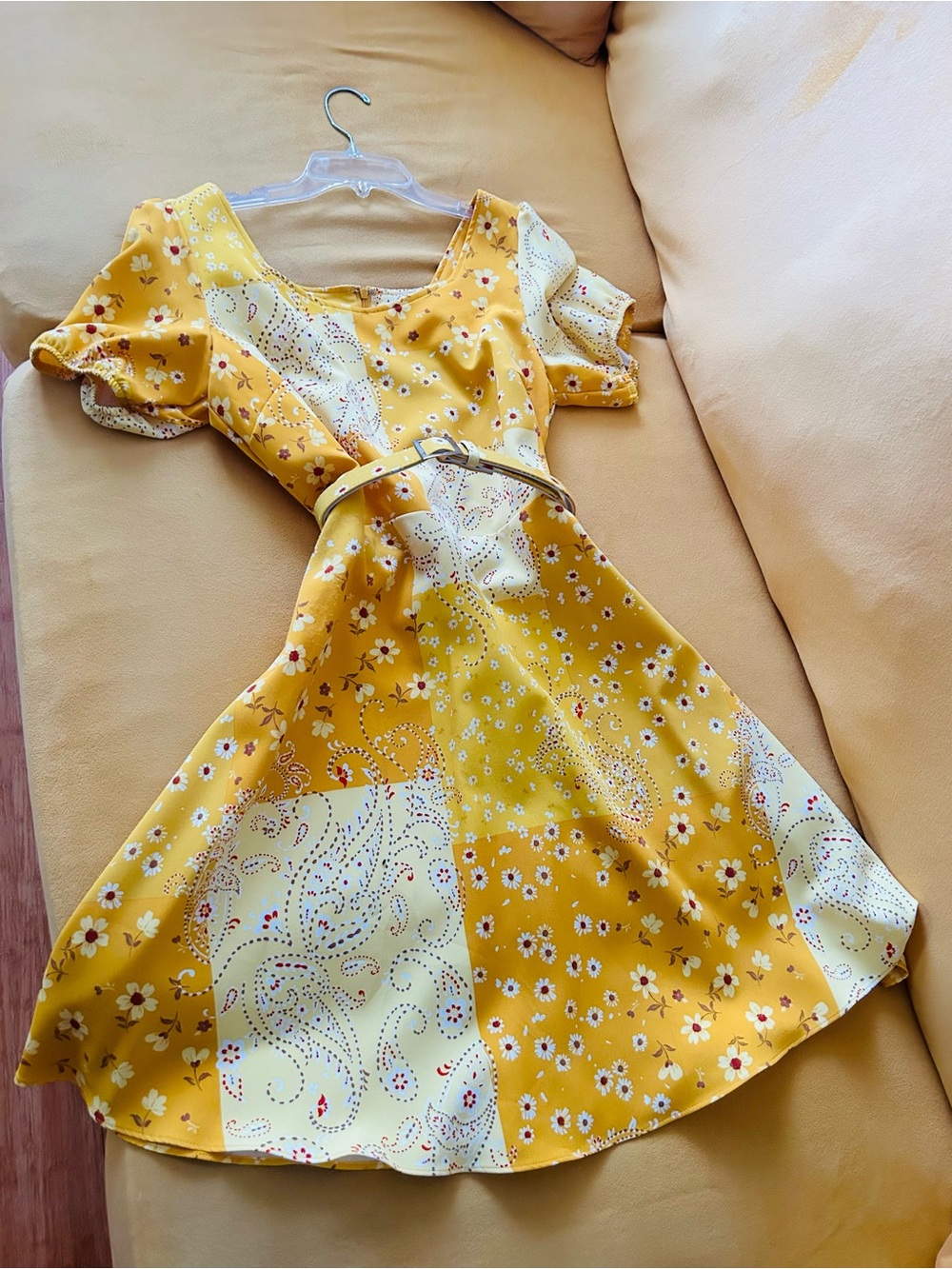 Nanette Lepore Yellow Floral Patchwork Fit-and-Flare Dress